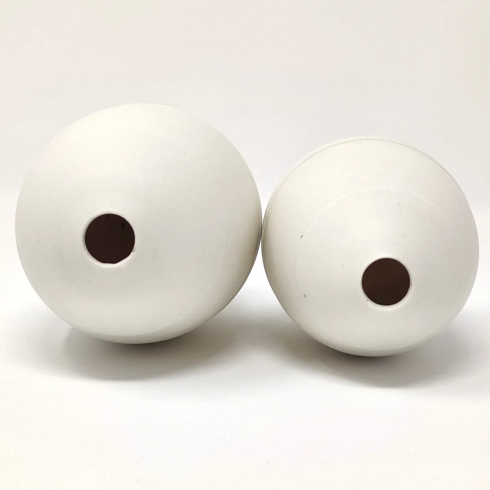 Pair Signed Studio Pottery Porcelain Bud Vases Modern Egg Bomb Football 4.5/5.5